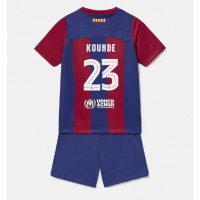 Dres Barcelona Jules Kounde #23 Domáci pre deti 2023-24 Krátky Rukáv (+ trenírky)